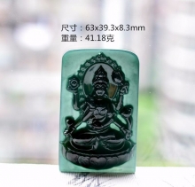 收藏級綠度母菩薩高冰種墨翠精雕方牌41.18g